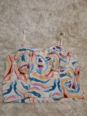 like An angel Multicolor Abstract Corset Crop Top With Molded Cups Plus Sz. 1X